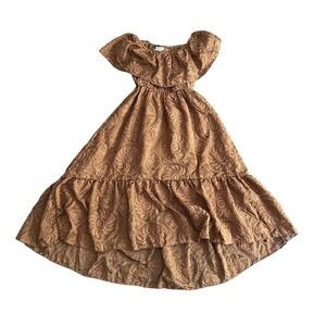 Indie Blue Girls 4T Rust Brown Embroidered High-Low Off-Shoulder Boho Dress